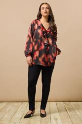 EVANS Plus Size Black Abstract Print Frill Detail Blouse | Evans 1
