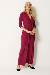 LTS Tall Women's Berry Red Drape Wrap Maxi Dress | Long Tall Sally 1