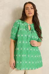 EVANS Plus Size Green Floral Broderie Tie Neck Blouse | Evans 3