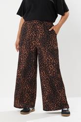 YOURS Plus Size Brown Leopard Print Crinkle Wide Leg Trousers | Yours Clothing 3