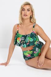 YOURS Plus Size Green Tropical Print Frill Bikini Top | Yours Clothing 1