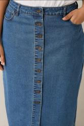 EVANS Plus Size Blue Button Through Denim Maxi Skirt | Evans 5
