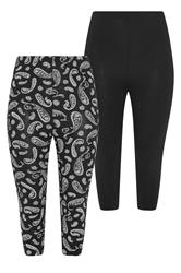 YOURSET 2 PACK Curve Black Paisley Print Cropped Leggings