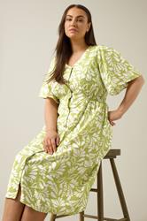 EVANS Plus Size Chartreuse Green Leaf Print Midi Dress | Evans  5