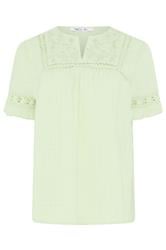 M&Co Sage Green Embroidered Cotton Ruffle Top