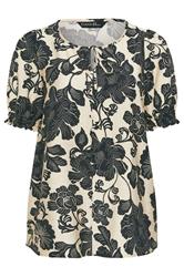 EVANS Curve Black Floral Tie Neck Blouse