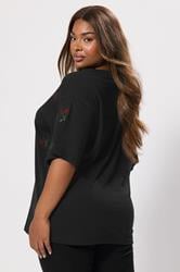 YOURS Plus Size Black Embellished Cherry Oversized T-Shirt | Yours Clothing 2