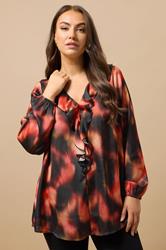 EVANS Plus Size Black Abstract Print Frill Detail Blouse | Evans 3
