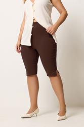 YOURS Plus Size Chocolate Brown Bengaline Capri Shorts | Yours Clothing 1