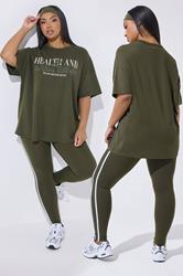 YOURS ACTIVE Plus Size Khaki Green 'Health & Wellness' T-Shirt | Yours Clothing 3