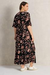 EVANS Plus Size Black Floral Crinkle Button Through Maxi Dress | Evans 4