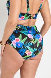 YOURS Plus Size Black Tropical Floral Print High Waisted Bikini Briefs | Yours Clothing 2