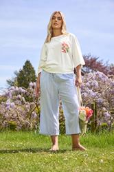 YOURS Plus Size Light Blue Stripe Linen Cropped Trousers | Yours Clothing 1