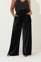 YOURS Plus Size Black Crushed Velour Wide Leg Trousers | Yours Clothing 3