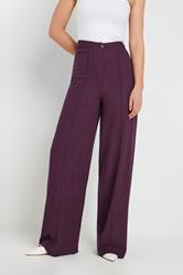 LTS Tall Purple Linen Pleated Wide Leg Trousers | Long Tall Sally 2