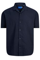 JACK & JONES Big & Tall Dark Blue Stripe Revere Collar Seersucker Shirt | BadRhino 1