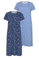 YOURSET Plus Size 2 PACK Blue Star & Shell Print Midaxi Nightdresses | Yours Clothing 7