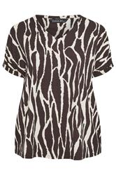 EVANS Plus Size Chocolate Brown Zebra Print V-Neck Top | Evans 5