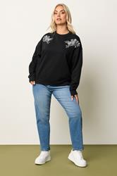 YOURS Plus Size Black Embroidered Sweatshirt | Yours Clothing 1