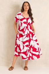 EVANS Plus Size Red Premium Linen Abstract Print Maxi Dress | Evans 1