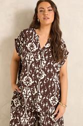 EVANS Plus Size Chocolate Brown Abstract Shirt | Evans 3