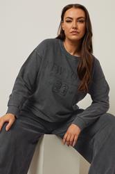 YOURS Plus Size Charcoal Grey 'New York' Embroidered Slogan Sweatshirt 3
