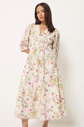 PixieGirl Petite Women's Pink Floral Midi Tea Dress | PixieGirl 3