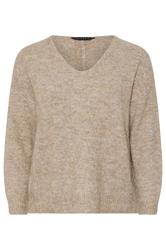 EVANS Curve Natural Brown Knitted V-Neck Jumper