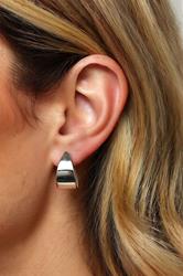 Silver Tone Polished Half Hoop Earrings | Yours Clothing 1