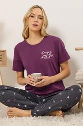 LTS Tall Woman's Burgundy Red 'Sunday Club' Slogan Cotton Pyjama Set | Long Tall Sally 4