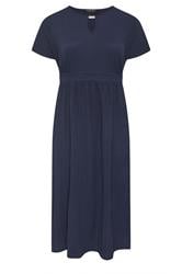 EVANS Curve Navy Blue Keyhole Textured Maxi Dress