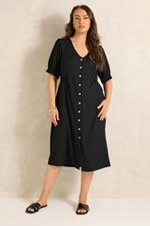 EVANS Curve Black Button Through Midi Dress | Evans 1