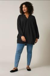 EVANS Plus Size Black Notch Neck Long Sleeve Blouse | Evans 1