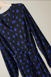 EVANS Plus Size Black & Blue Spot Print Split Front Dress | Yours Clothing  6