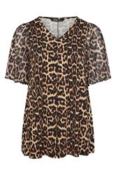 YOURS Plus Size Brown Leopard Pleat Front Top | Yours Clothing 5