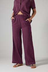 LTS Tall Dark Red Cotton Cheescloth Wide Leg Trousers | Long Tall Sally 1