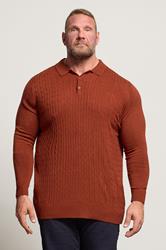 BadRhino Big & Tall Burnt Red Cable Knit Polo Shirt | BadRhino 3