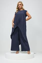 YOURS LONDON Plus Size Navy Blue Pleated Top | Yours Clothing 2