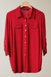 EVANS Curve Red Tab Sleeve Blouse