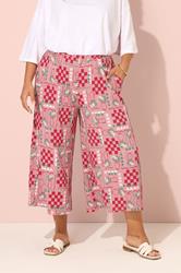 YOURS Plus Size Pink Floral Check Crinkle Midaxi Culottes | Yours Clothing 3