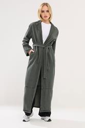 PixieGirl Petite Women's Grey Wash Denim Longline Cotton Trench Coat | PixieGirl 3