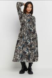 PixieGirl Petite Women's Blue Woven Abstract Tie Waist Midi Dress | PixieGirl 3