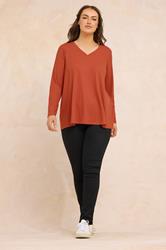 EVANS Plus Size Rust Orange Premium Ribbed Modal Blend Swing Top | Evans 1