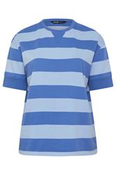 YOURS Curve Blue Stripe Heavyweight T-Shirt