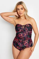 YOURS Plus Size Black & Pink Floral Halter Neck Swimsuit | Yours Clothing 5