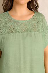 EVANS Plus Size Green Lace Detail Short Sleeve Top | Evans  4