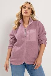 YOURS Plus Size Pink Pocket Teddy Fleece Jacket | Yours Clothing 3