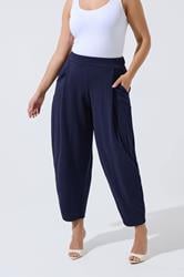 LIMITED COLLECTION Plus Size Navy BluePleated Barrel Leg Trousers | Yours Clothing 1