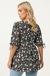 YOURS Plus Size Black Floral Bow Front Peplum Top | Yours Clothing 2