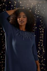 EVANS Plus Size Navy Blue Sequin Embellished Longline Top | Evans 1